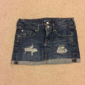 Distressed jean skirt